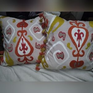Set Decorative Orange & Mustard Embroidered Throw Pillow Pair 18"